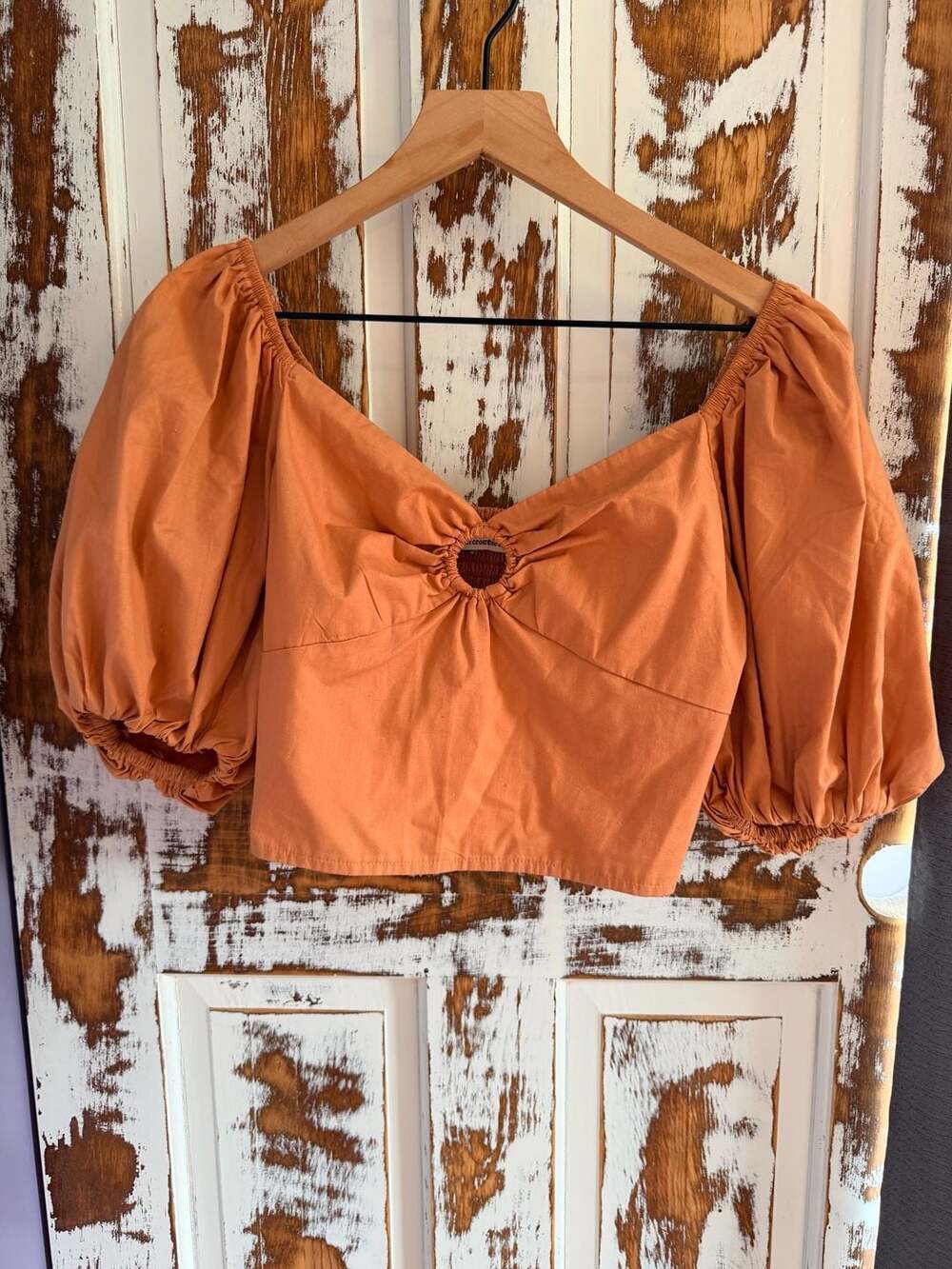 Abercrombie & Fitch Puff Sleeve Smocked Crop Top Burnt Orange Size XS Cottage